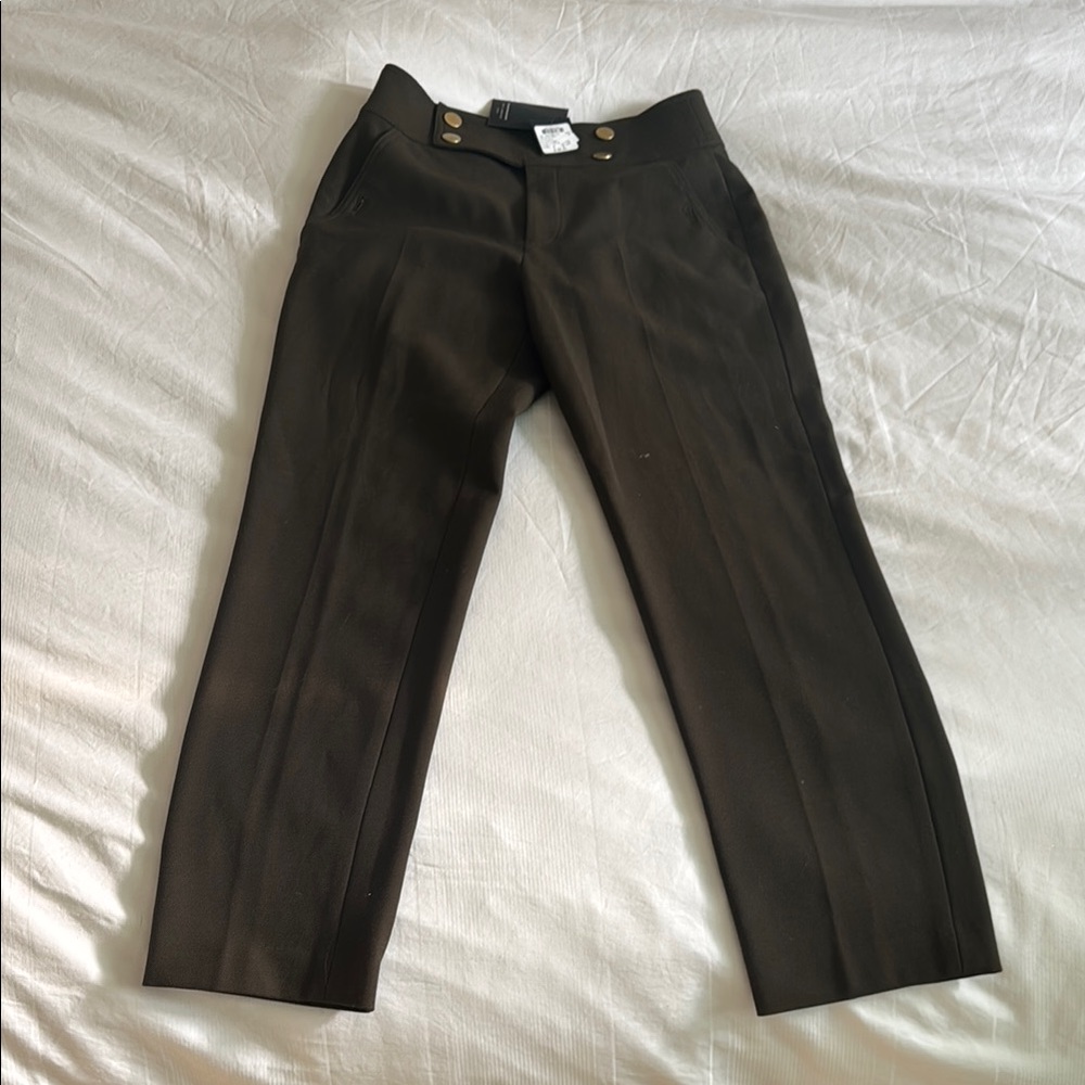 Club Monaco Hermione Pant Olive Green with Gold Button Accents Size 2